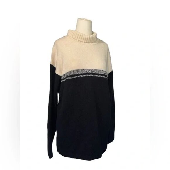 SIGNATURE BY NORDSTROM - 100% Cashmere Turtle Neck Sweater Cream & Black - Picture 3 of 7